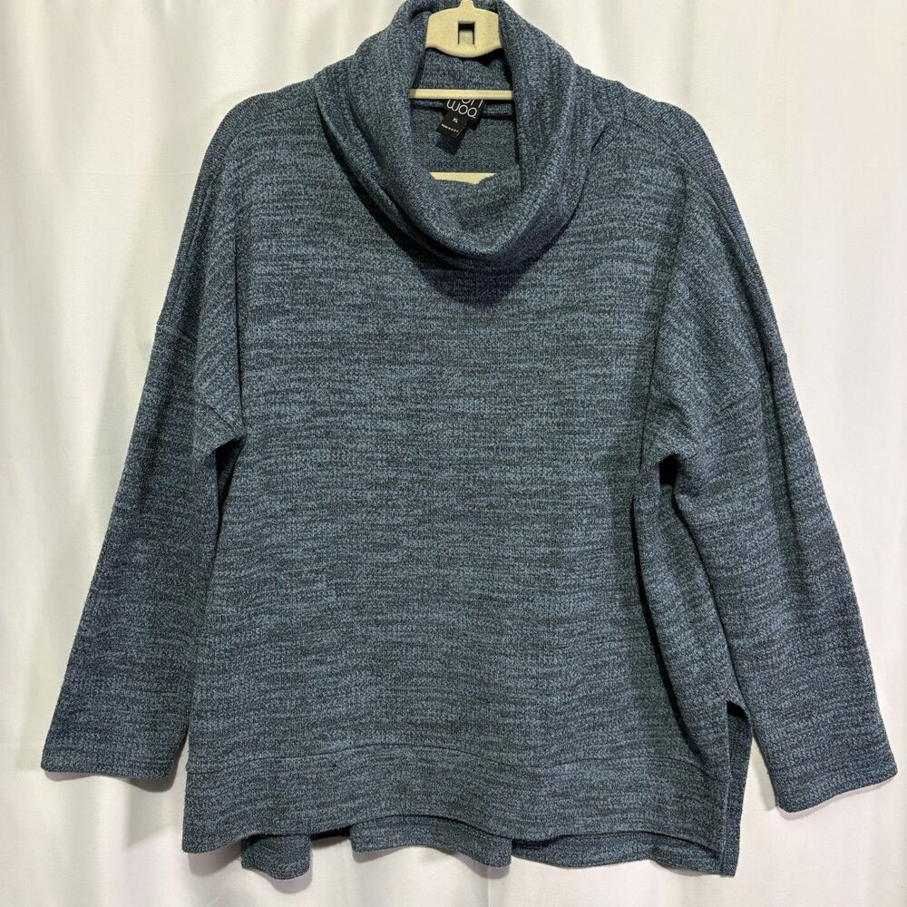 Clara Sun Woo Cowl Neck Sweater Pullover Blue Marled Womens XL Cozy